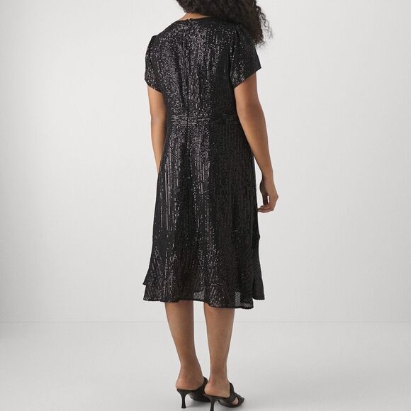 NWT MICHAEL Michael kors sequin stripe midi cocktail/party black dress Size 14 - Picture 3 of 7